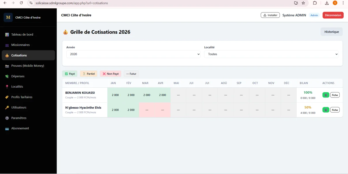 Capturegrille de paiement